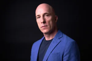 Portrait of British Author Andrew Rankin for Book Cover Professional portrait of British author Andrew Rankin, posed in a blue blazer for his next book cover.